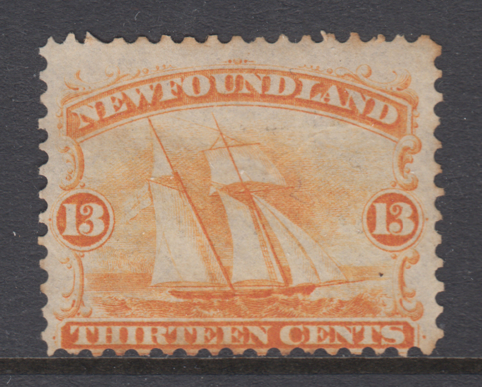 Terre-Neuve Sc 30 MNG. Voilier orange 1865 13c, quelques conseils de perf toniques